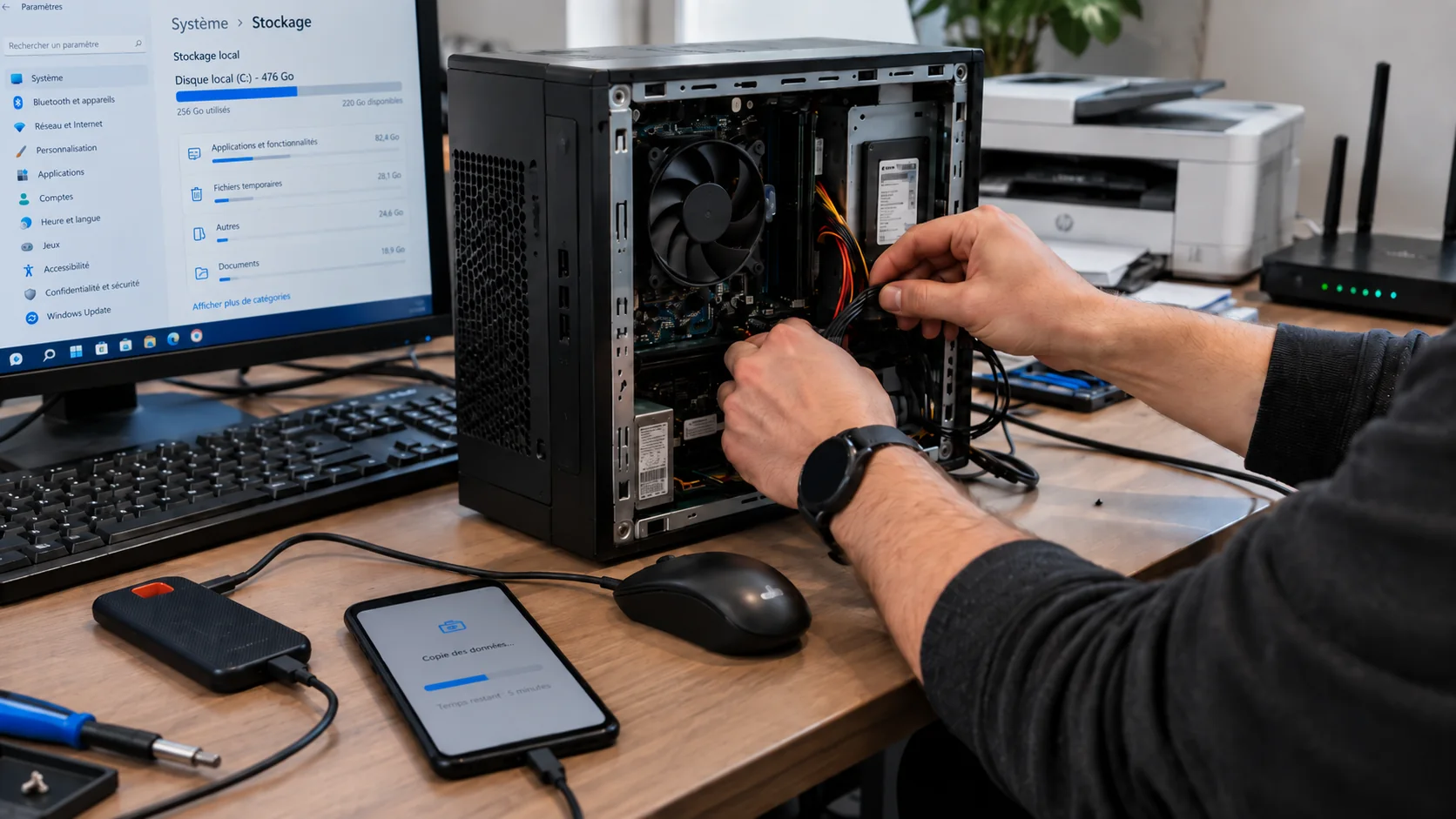 Intervention informatique sur un ordinateur de bureau